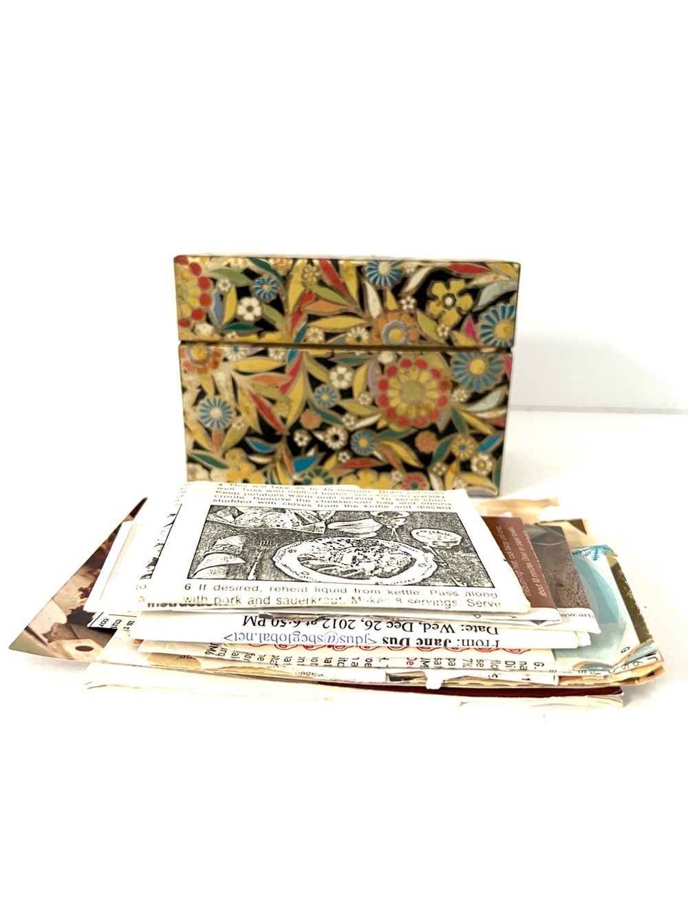 Metal Recipe Box Floral Tin with Index Divider Cards and Recipe Cards